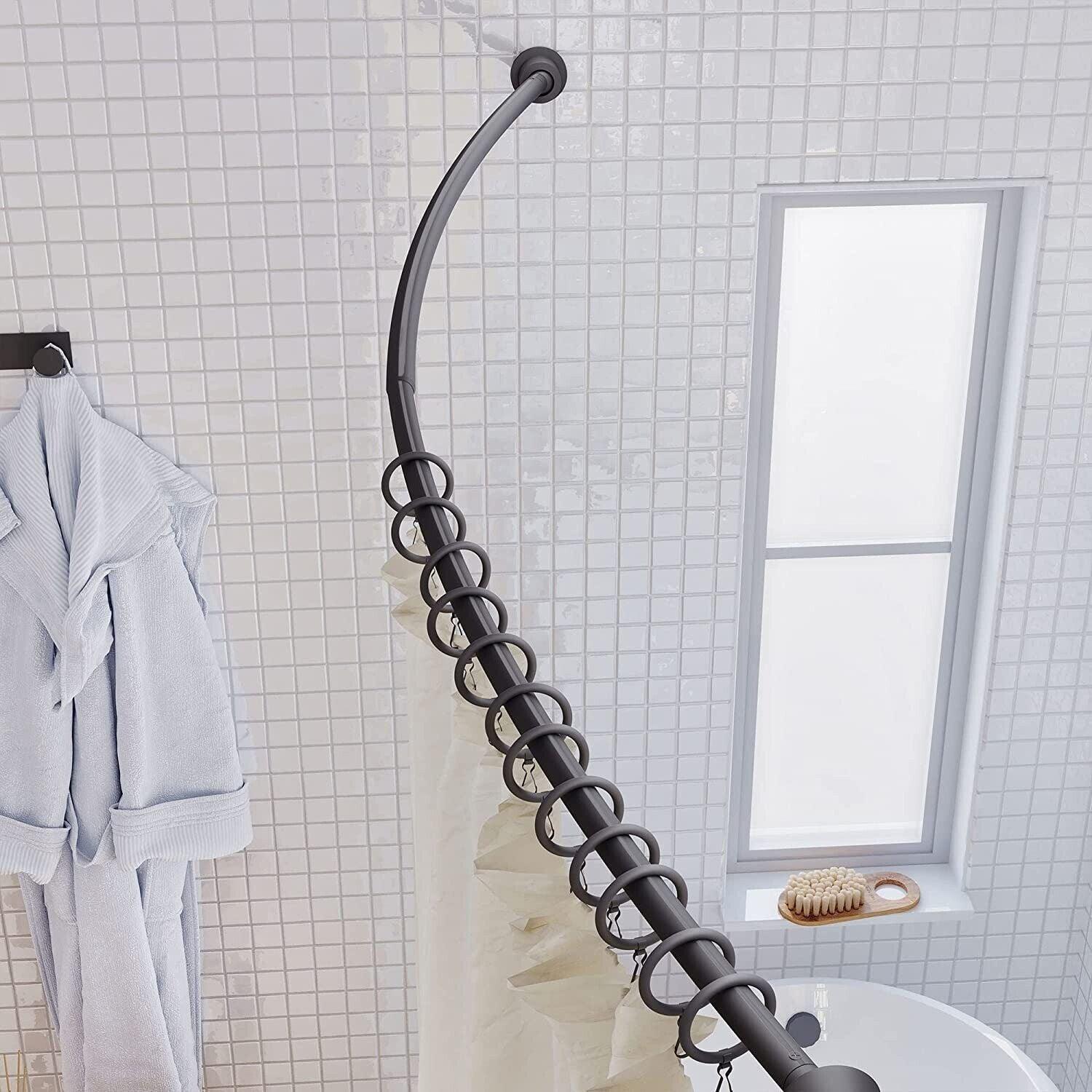 Gatco Modern Minimalist 72 in. Curved Shower Rod Set in Matte Black - Like New