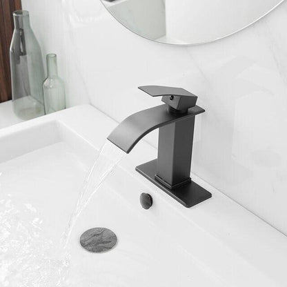 BWE Waterfall Single Handle Single Hole Low-Arc Bathroom Faucet in Matte Black