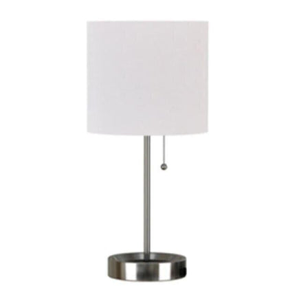 Hampton Bay 17 in. Brushed Nickel Table Lamp with Power Outlet Bulb Included