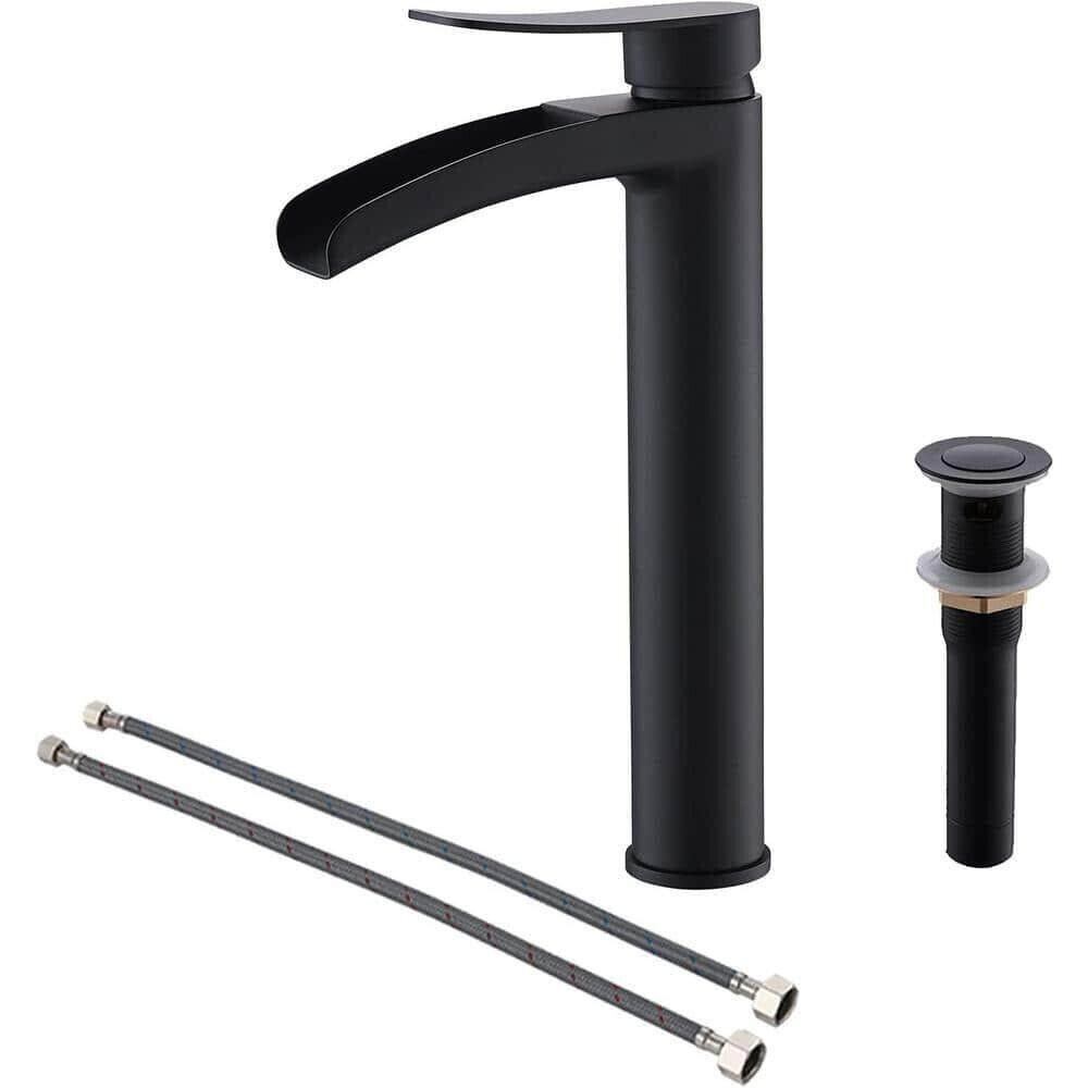 Phiestina Single-Handle Tall Waterfall Vessel Sink Bathroom Faucet Matte Black