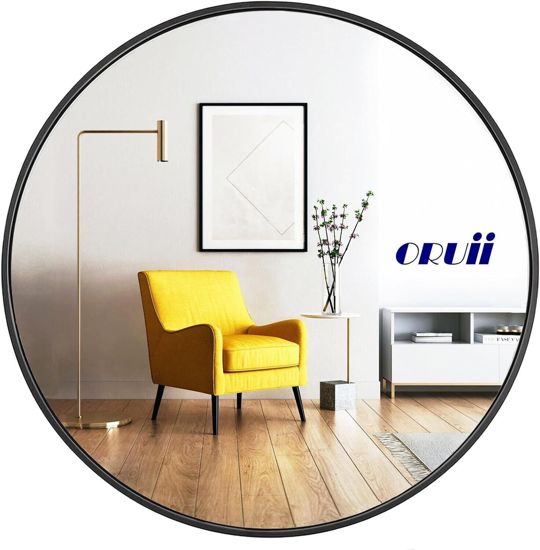 Oruii Black 24 inch Round Mirror Living Room, Bedroom, Vanity, Entryway, Hallway - Like New