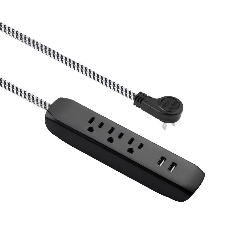 HDX 15 ft. 16/3 3 Outlet, 2 USB Braided Extension Cord in Black and White