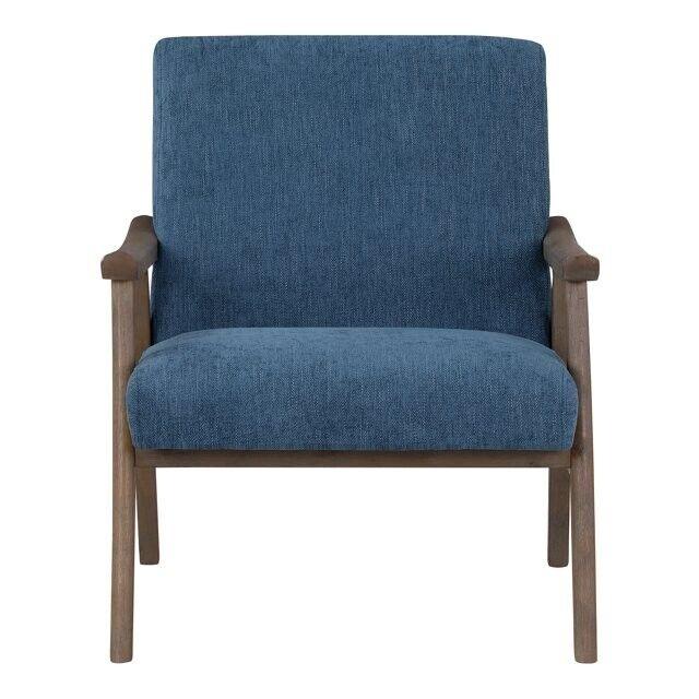 Weldon Mid-Century Fabric Upholstered Chair-Blue Fabric with Brushed Brown Frame