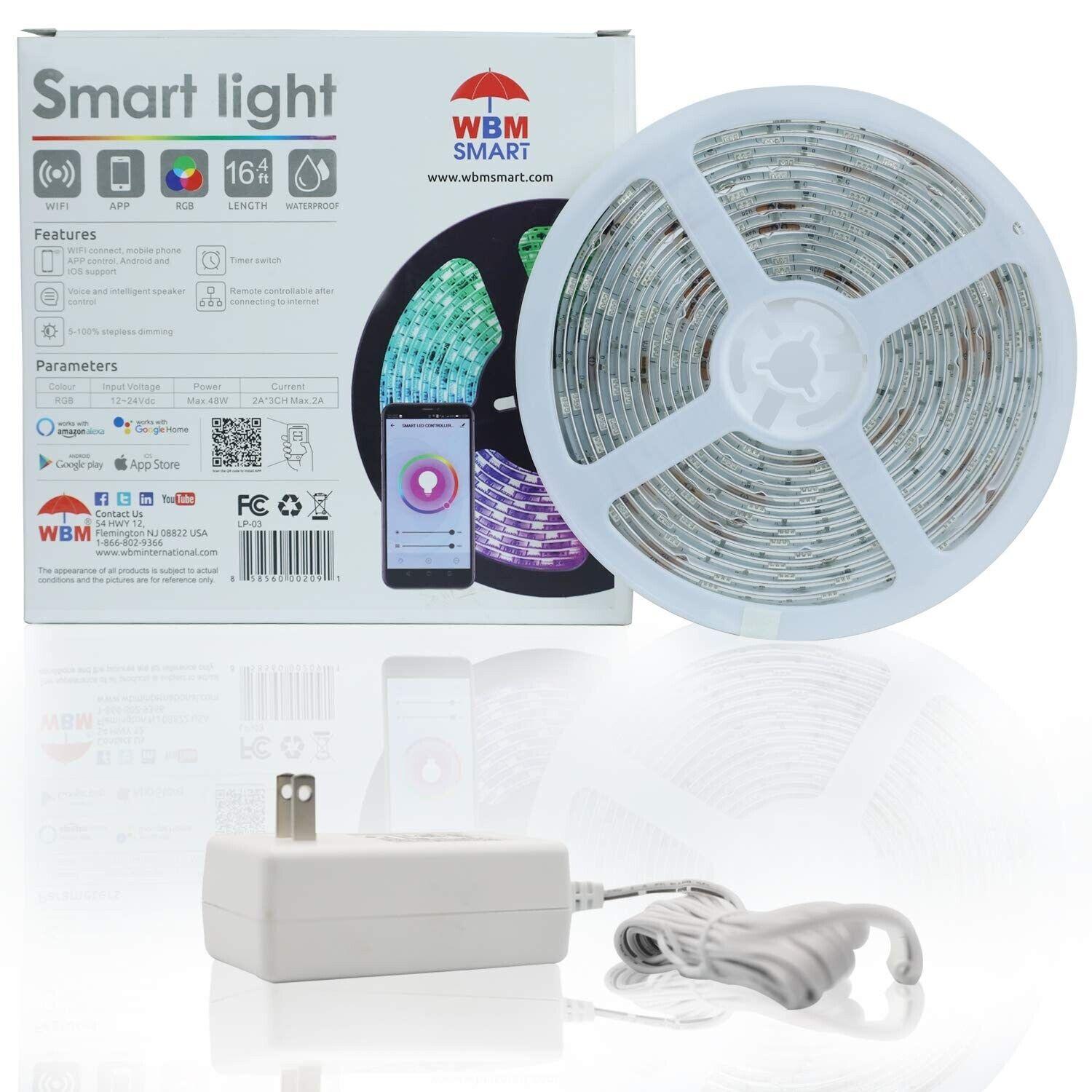 WBM Care Smart Wi-Fi LED Strip Light 16.4 ft - 1 Pack, Color Changing RGB Light - Like New