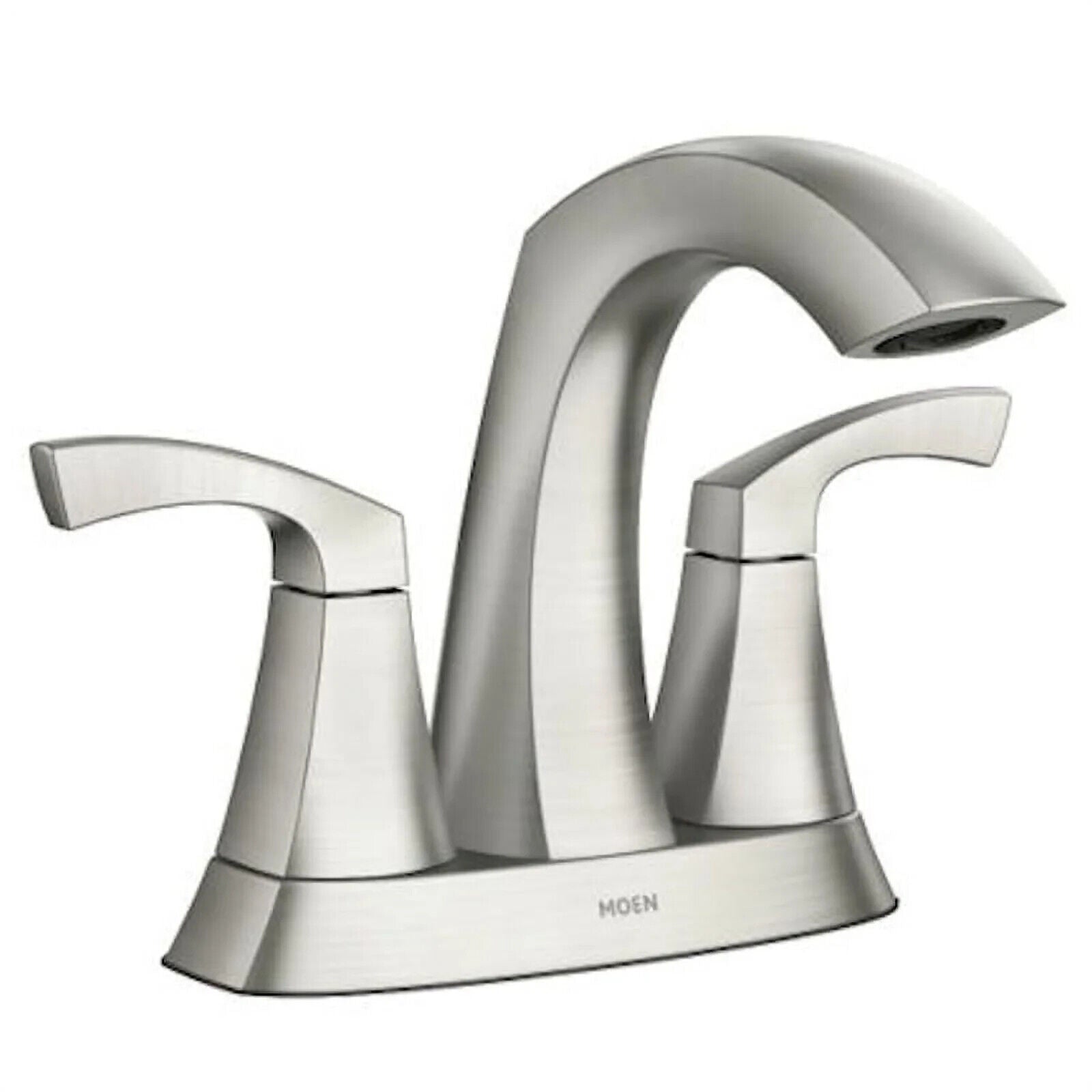 Moen Lindor 84506SRN Spot Resist Brushed Nickel 4-in Centerset 2-Handle Bathroom Sink Faucet with Drain