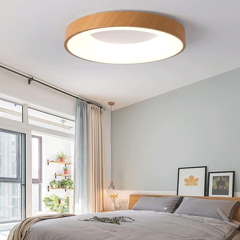 Curved Design Wood Grain Modern 18.5 in. Round Led Ceiling Light For Bedroom - Like New