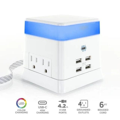 CyberPower Charge &amp; Glow USB &amp; AC Power Station 4 Outlet, 4 USB, 1 USB-C - Like New