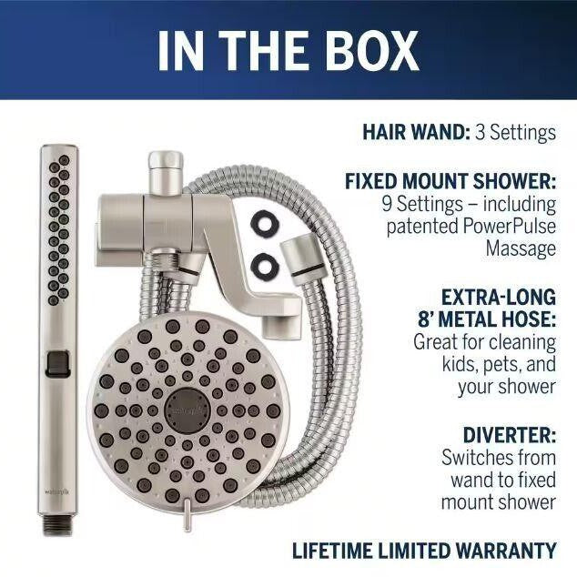 Waterpik 12-spray 5 in. High PressureDual Shower Head Handheld Brushed Nickel