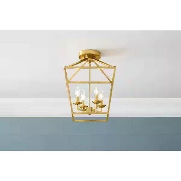 Home Decorators Weyburn 16.5 in. 4-Light Gold Semi-Flush Mount Light Fixture - Like New