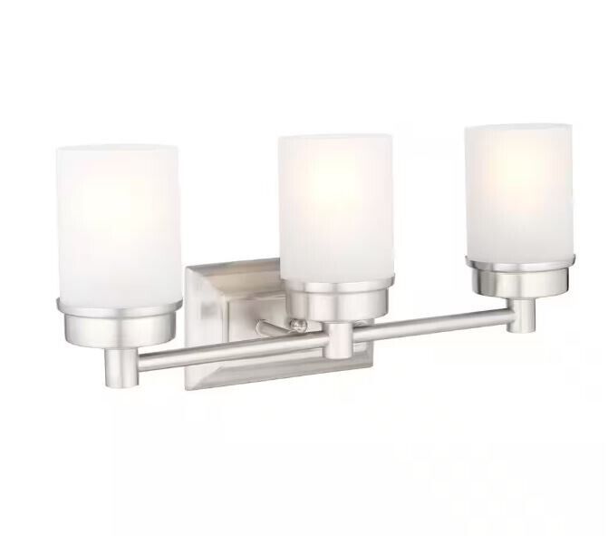 Hampton Bay Cade 3-Light 20.25 in. Brushed Nickel Vanity Light w/ Frosted Glass - Like New