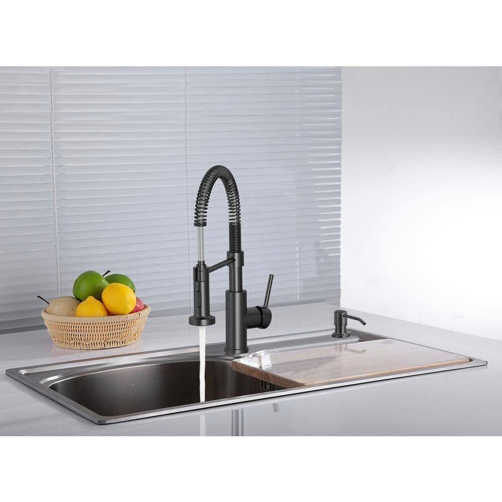 Cartway Single-Handle Spring Pull-Down Sprayer Kitchen Faucet in Matte Black