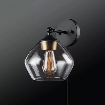 Globe Electric Matte Black and Gold Plug-In or Hardwire Wall Sconce w/ 6 ft Cord - Like New