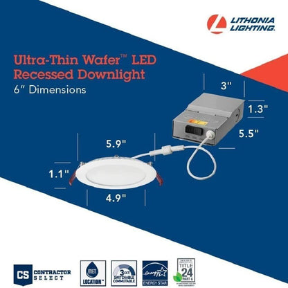 Lithonia Lighting WF6LED 27K30K35K 90CRI MW M6 6&quot; LED Wafer Light, Selectable