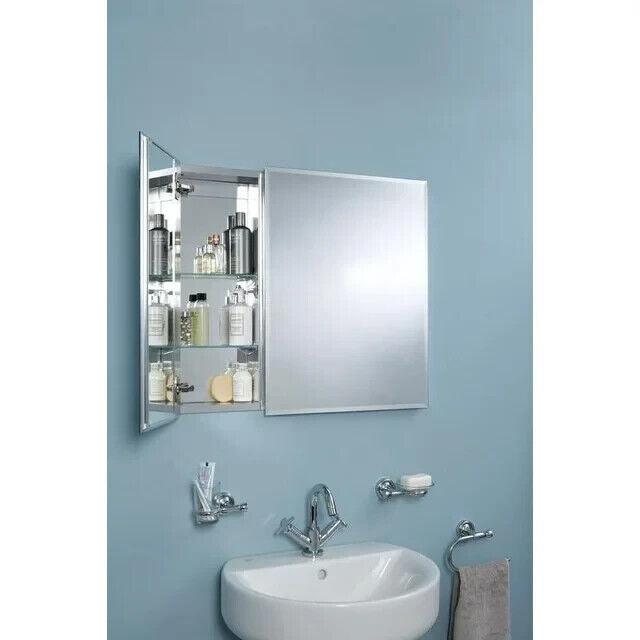 Croydex Halton Double Door Aluminium Bathroom Medicine Cabinet 30x26 In Chrome