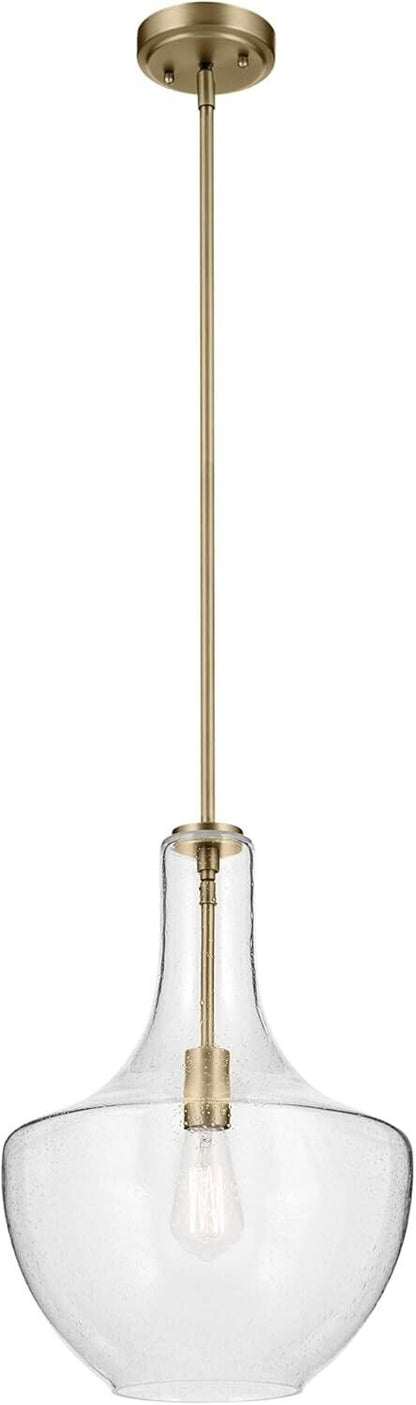 KICHLER Everly 19.75&quot; 1 Light Bell Pendant Clear Glass Natural Brass - Like New