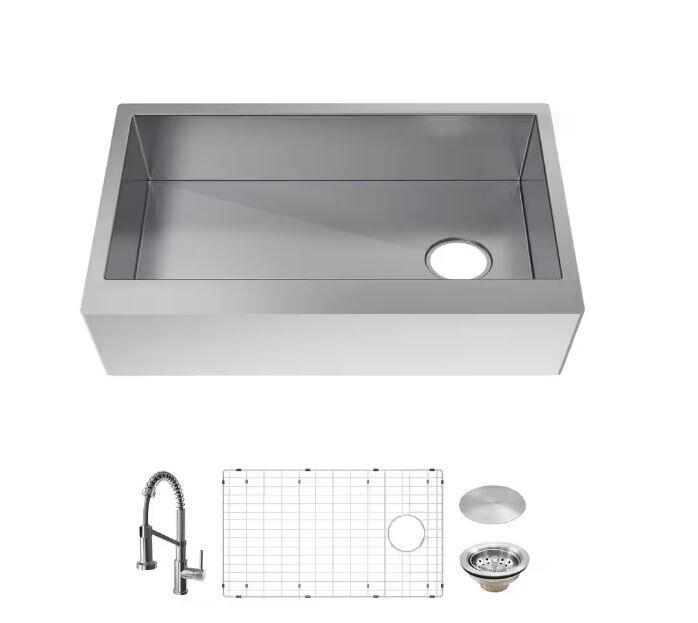 Glacier Bay 33 in. Farmhouse Single Bowl 16 Gauge Stainless Steel Kitchen Sink