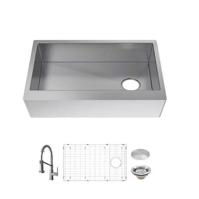 Glacier Bay 33 in. Farmhouse Single Bowl 16 Gauge Stainless Steel Kitchen Sink