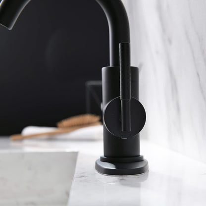 Matte Black Single Handle Bar Sink Faucet, Swivel Spout One Hole Bathroom Sink F