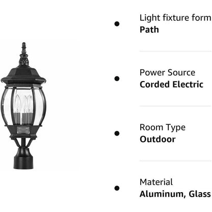 NUVO 60/899 Central Park Outdoor 3-Light Post Lantern,  21 x 7.4 in (Black)