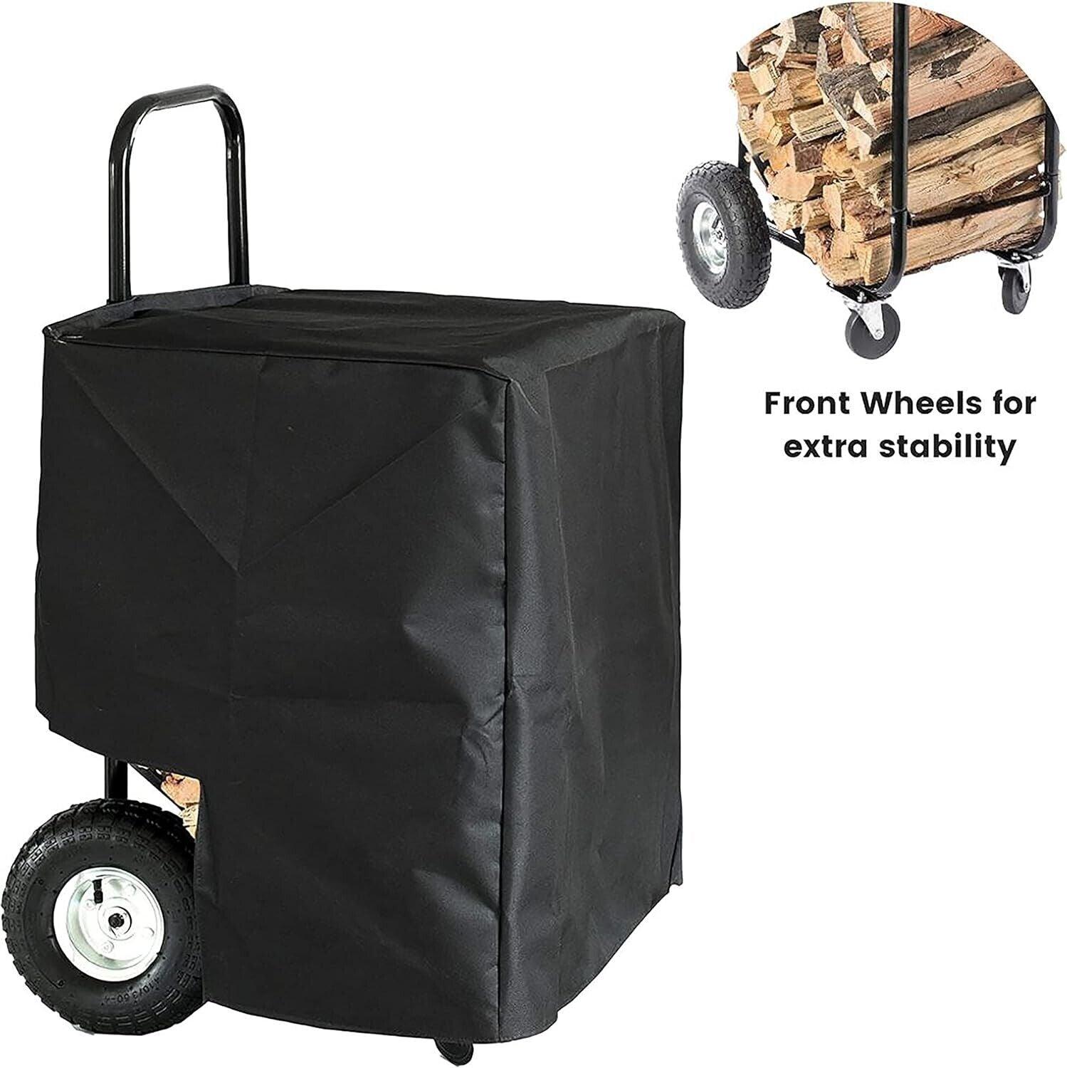 Gardenised Black Firewood Rack Outdoor Indoor, Heavy Duty Firewood Carrier Wood