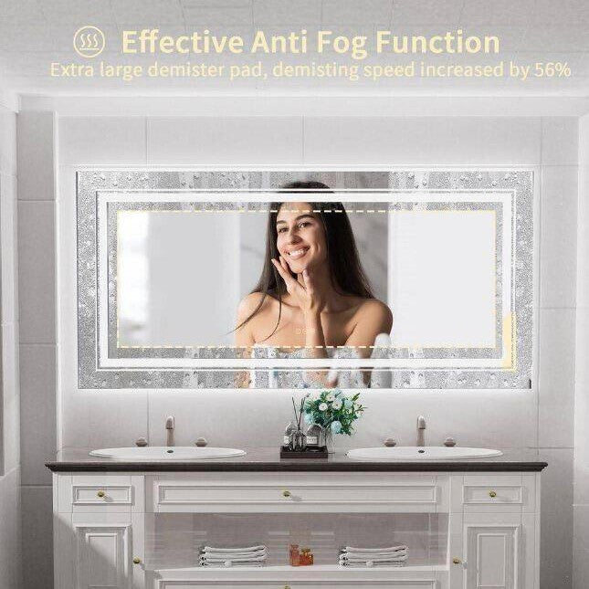 Wisfor 64 in. W x 32 in. Rectangular Frameless Anti fog Bathroom Vanity Mirror