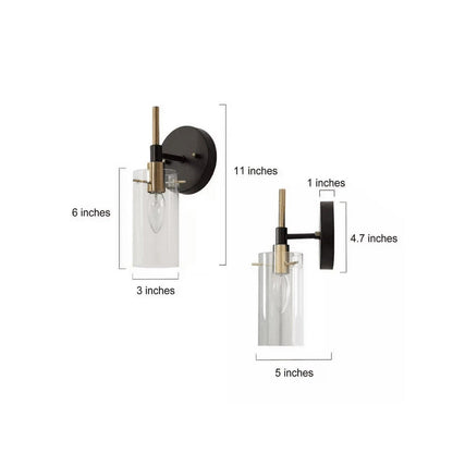 Zevni Modern 1-Light Brass Gold Wall Sconce, Black Vanity Light with Glass Shade - Like New