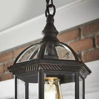 Hampton Bay Wickford 1-Light Weathered Bronze Outdoor Pendant Clear Bevel Glass - Like New