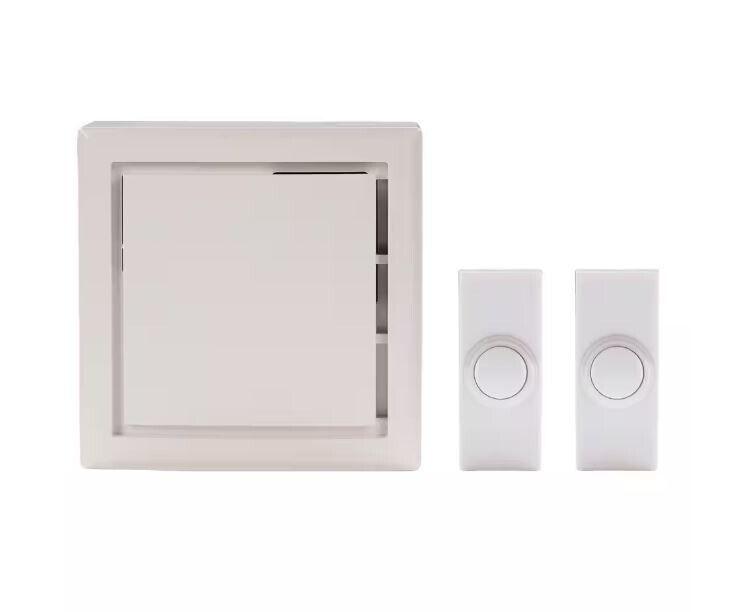 Hampton Bay Wireless Plug-In Doorbell Kit with 2 Wireless Push Buttons, White