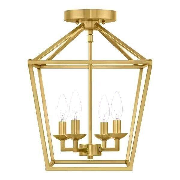 Home Decorators Weyburn 16.5 in. 4-Light Gold Semi-Flush Mount Light Fixture - Like New