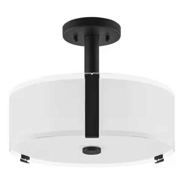 Hampton Bay Bourland 14 in. 3-Light Black Semi-Flush Mount - Like New