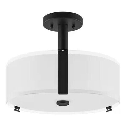 Hampton Bay Bourland 14 in. 3-Light Black Semi-Flush Mount - Like New