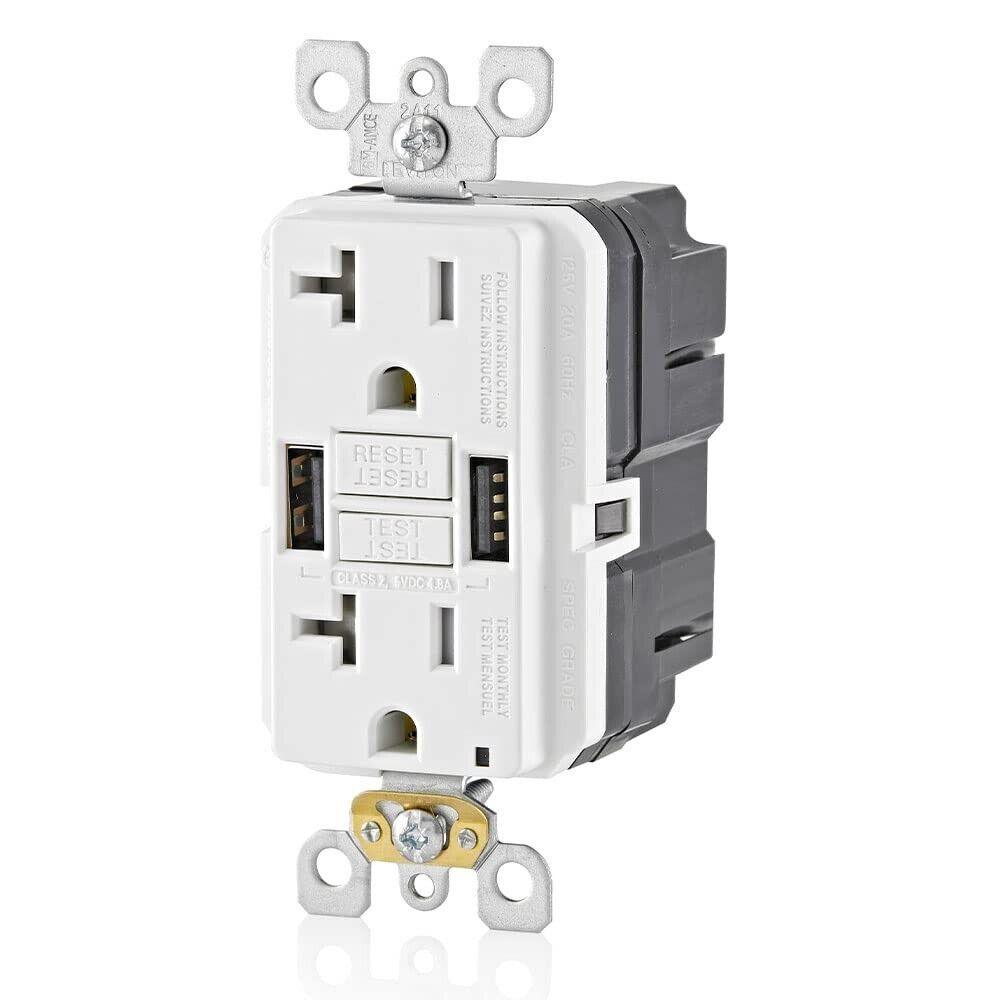 Leviton GUSB2-W 20A SmartlockPro GFCI Combination Type A USB In-Wall Charger