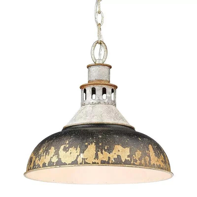 Golden Lighting Kinsley 14&quot; Rustic Aged Galvanized Steel Pendant Black Iron - Like New