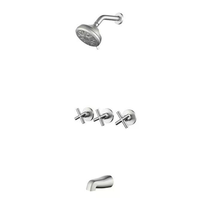 FORCLOVER Triple Handles 10-Sprays Tub and Shower Faucet 1.8 GPM Brushed Nickel