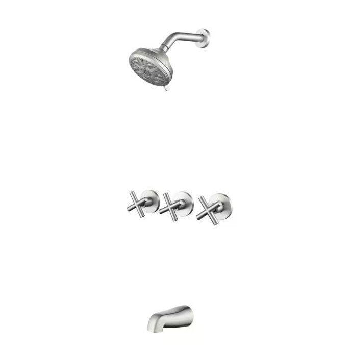 FORCLOVER Triple Handles 10-Sprays Tub and Shower Faucet 1.8 GPM Brushed Nickel