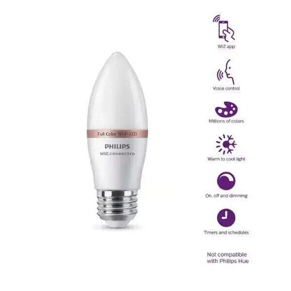 Philips WiZ Smart Light Bulb Color Changing LED B11 E26 Medium Base WIFI 40W - Like New