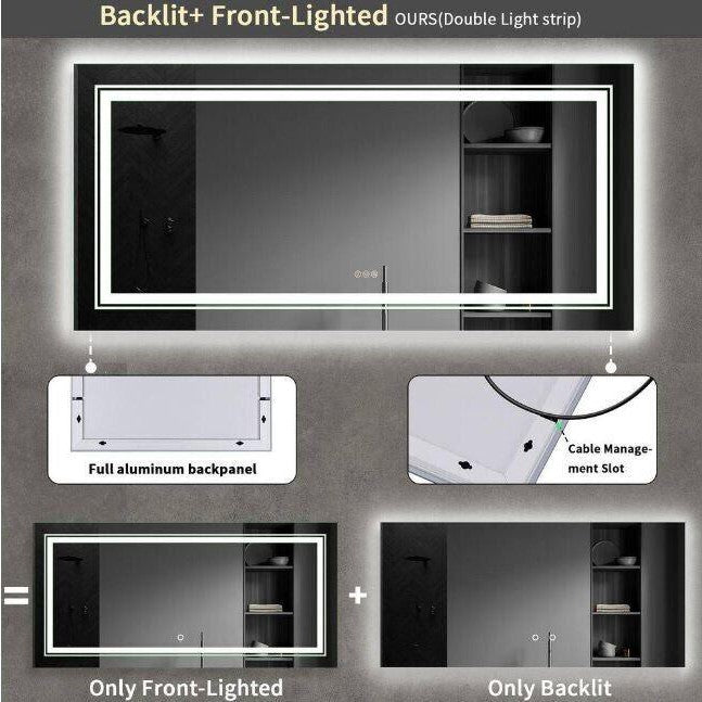 Wisfor 64 in. W x 32 in. Rectangular Frameless Anti fog Bathroom Vanity Mirror