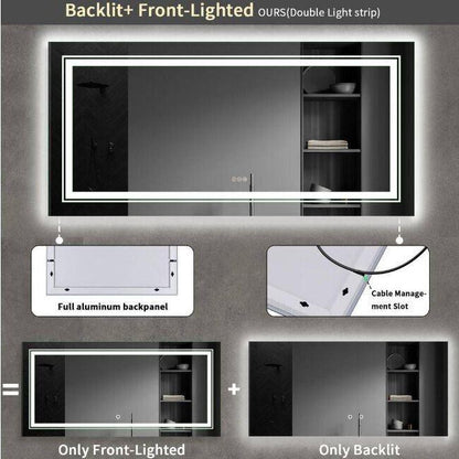 Wisfor 64 in. W x 32 in. Rectangular Frameless Anti fog Bathroom Vanity Mirror