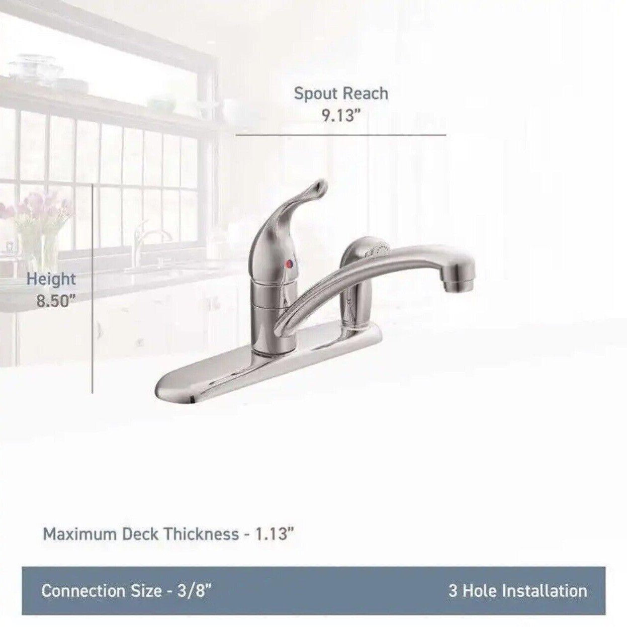 Moen 7434 Chrome Chateau Single Handle Kitchen Faucet With Side Spray