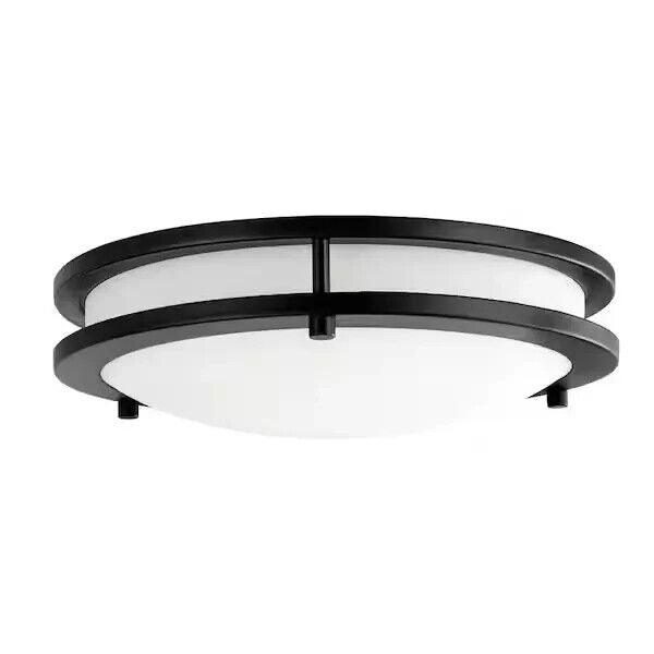 Hampton Bay Flaxmere 12 in. Dimmable LED Flush Mount Ceiling Light - Matte Black - Very Good