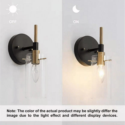 Zevni Modern 1-Light Brass Gold Wall Sconce, Black Vanity Light with Glass Shade - Like New