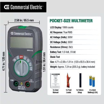 Commercial Electric Pocket Size True RMS Digital Multi-Meter - Like New