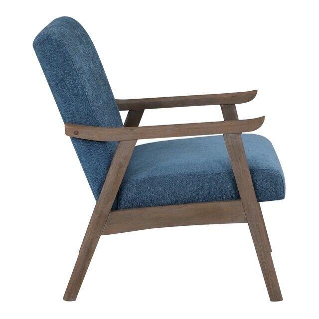 Weldon Mid-Century Fabric Upholstered Chair-Blue Fabric with Brushed Brown Frame