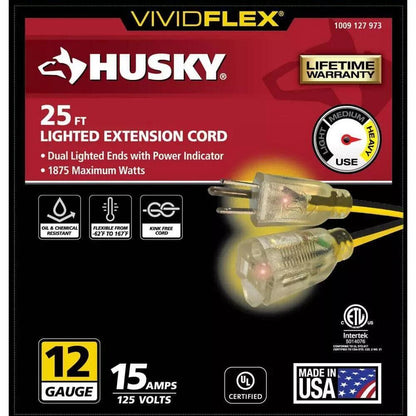 Husky VividFlex 25 ft. 12/3 Heavy Duty Indoor/Outdoor Extension Cord - Like New