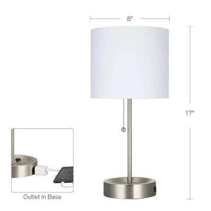 17 in. Brushed Nickel Table Lamp with Power Outlet - Like New