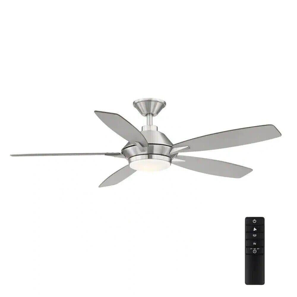 HOME DECORATORS Wilmington 52 in. LED Brushed Nickel Ceiling Fan, Light, Remote