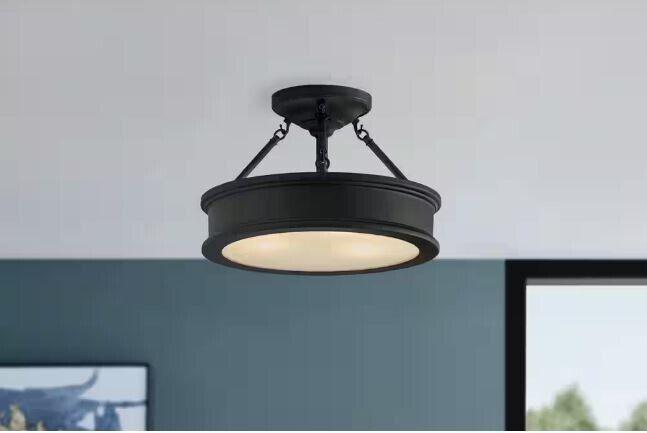 Home Decorators Collection Grafton 15 in. 3-Light Coal Semi-Flush Mount Ceiling - Like New