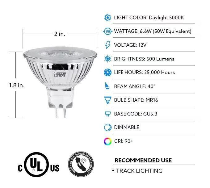 FEIT Electric Enhance MR16 GU10 LED Bulb Daylight 50 Watt Equivalence 3 pk - Like New