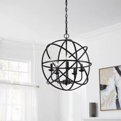 Home Decorators Farmhouse Caged Globe Chandelier 22&quot; 5-Light Metal Shade Black - Like New