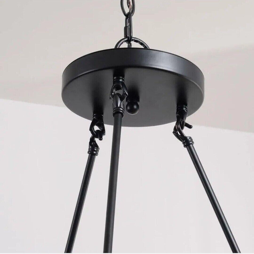 Hampton Bay Chandelier Iron Wagon Wheel Dimmable Hardwired 9-Light Black 2-Tier - Like New